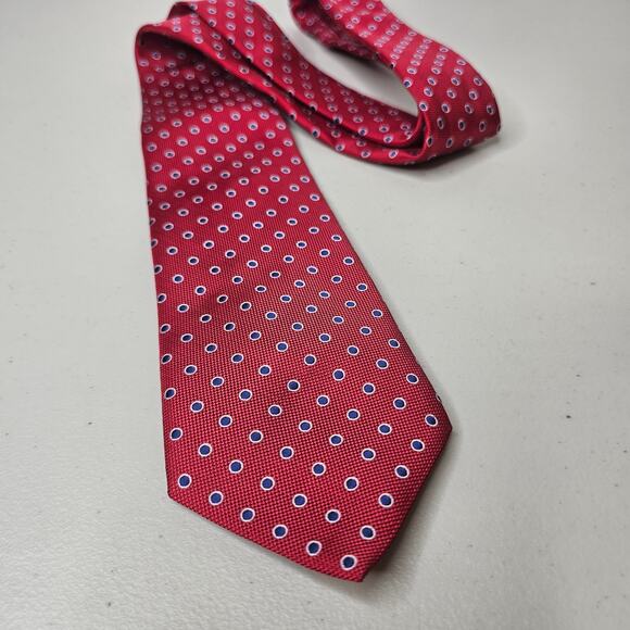 Bespoke Men's Polyester Necktie Red Polka Dot Geometric Career Business Casual - Picture 9 of 9